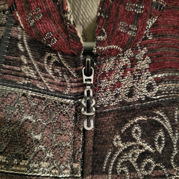 Dress Barn Burgundy Tan Beige Fall Colors Tapestry Zip Up Blazer Size Large - Picture 6 of 12